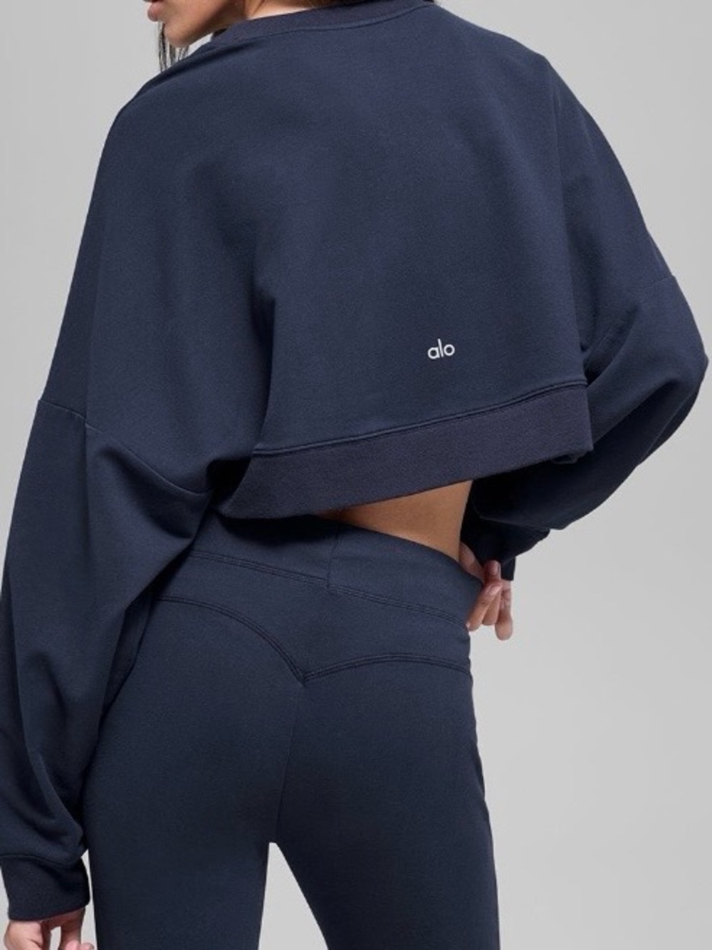 💙 ALO Cropped Sway Crew Neck Pullover - Navy XXS